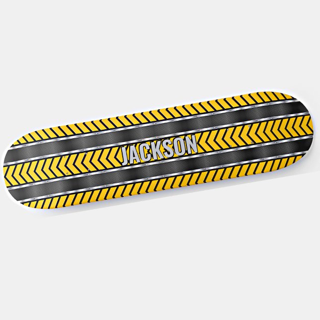Add Name Initials, Silver Yellow Black Arrows    S Skateboard (Creator Uploaded)