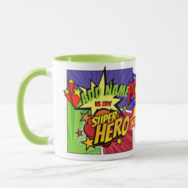 (ADD NAME) Is My SUPERHERO Personalised COMIC HERO Mug (Left)
