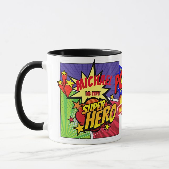 (ADD NAME) Is My SUPERHERO Personalised COMIC HERO Mug (Left)