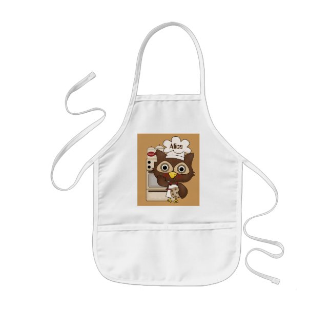 Add Name Kitchen girls apron owl fun (Front)
