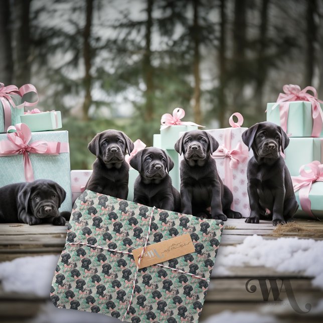 Add Name Labrador Puppy Mint Modern Christmas  Wrapping Paper (Creator Uploaded)
