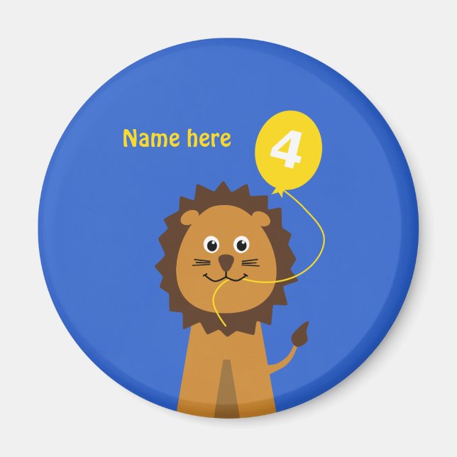 Add name lion 4th birthday blue magnet (Front)