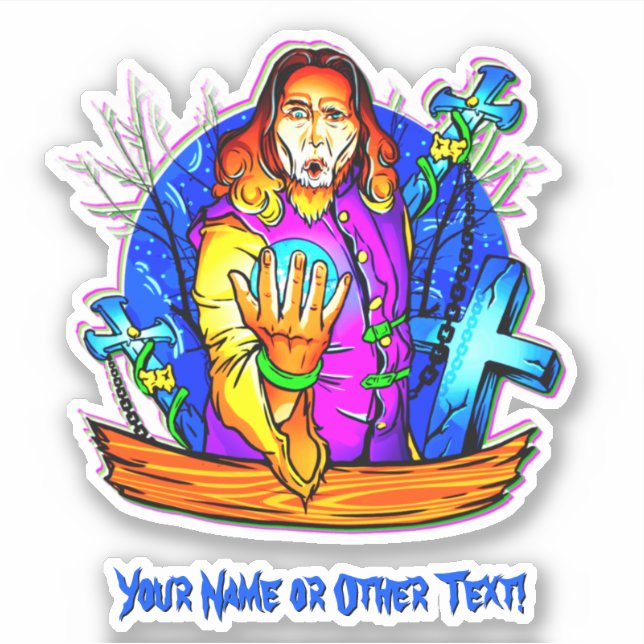 Add Name, Magician Wizard Crystal Ball Globe Cross (Front)