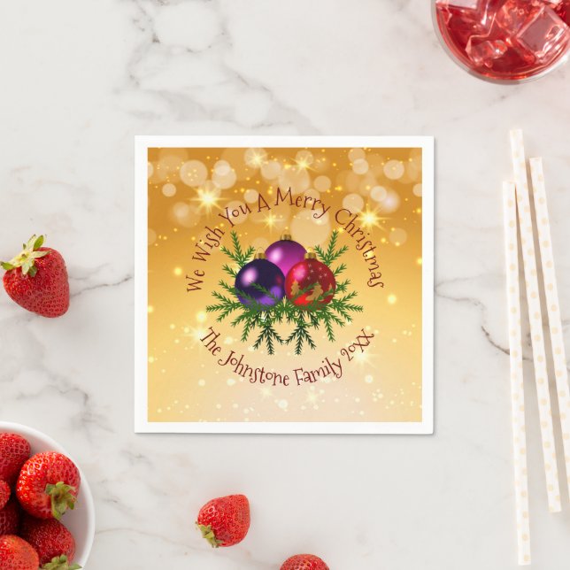 Add Name Matching Christmas on Gold  Cocktail Napk Napkin (Insitu)