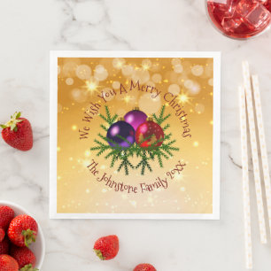 Add Name Matching Christmas on Gold  Dinner Paper  Napkin