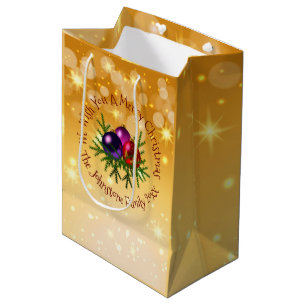 Add Name Matching Christmas on Gold Medium Gift Ba Bag