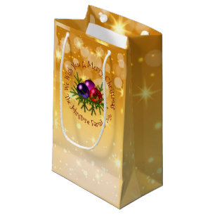 Add Name Matching Christmas on Gold Small Gift Bag