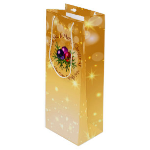 Add Name Matching Christmas on Gold Wine Gift Bag
