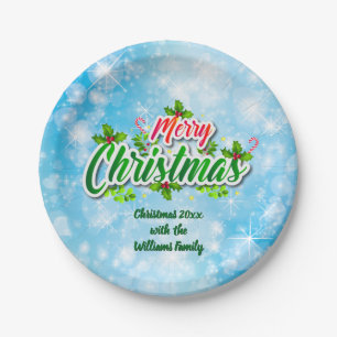 Add Name Matching Merry Christmas Blue 7" Paper Pl Plate