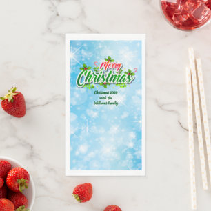 Add Name Matching Merry Christmas Blue Napkin