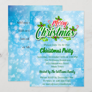 Add Name Matching Merry Christmas Blue Party Invit Invitation