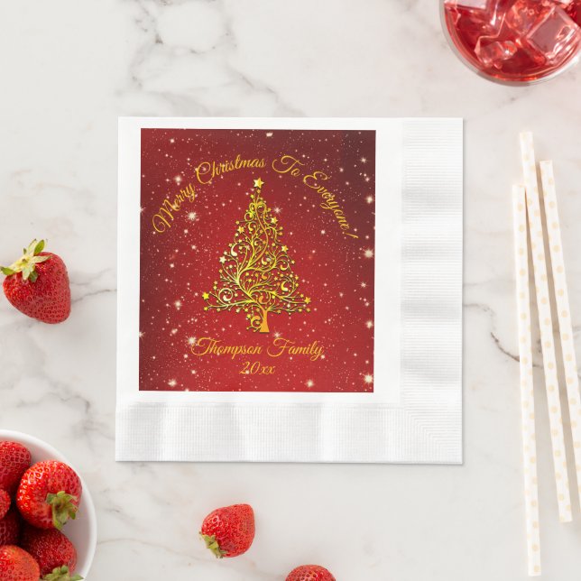 Add Name Matching Set Christmas Red Gold Tree  Napkin (Insitu)