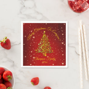 Add Name Matching Set Christmas Red Gold Tree Napkin