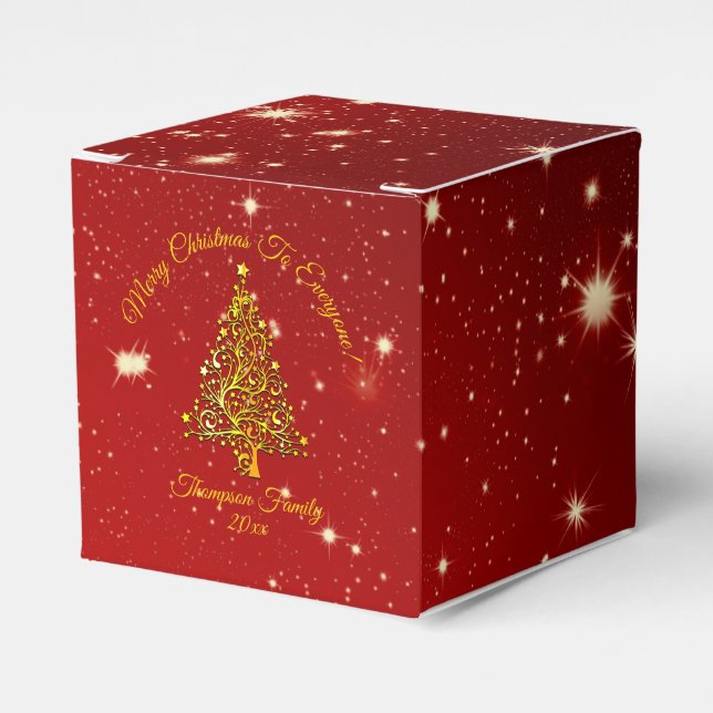 Add Name Matching Set Christmas Red Gold Tree Star Favour Box (Front Side)