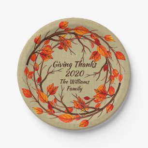 Add Name Matching Thanksgiving Autumn 7" Paper Plate