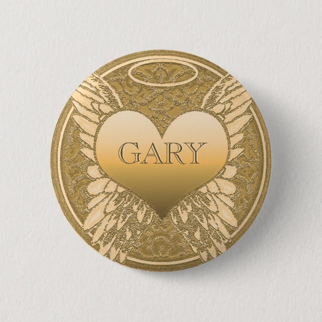 Add Name | Memorial | Angel Heart 6 Cm Round Badge (Front)
