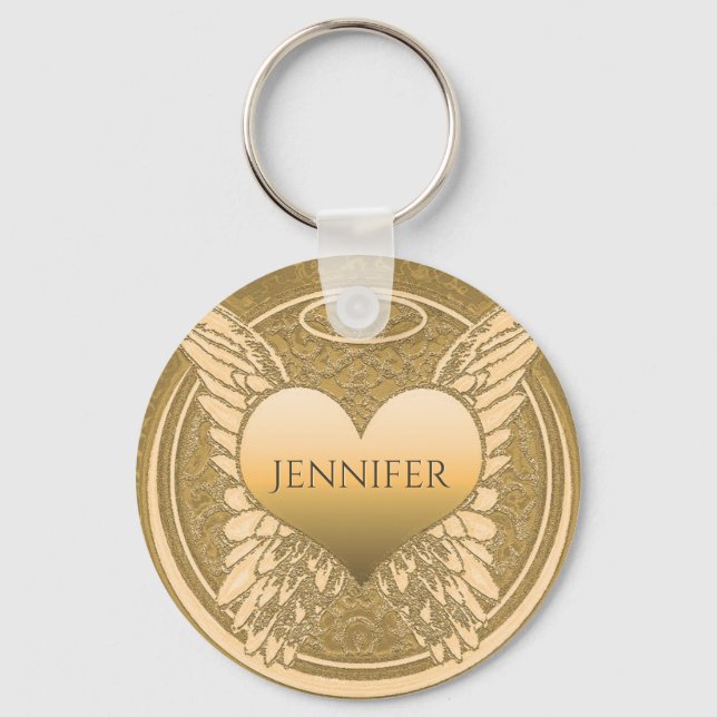 Add Name | Memorial | Gold Angel Wings Key Ring (Front)