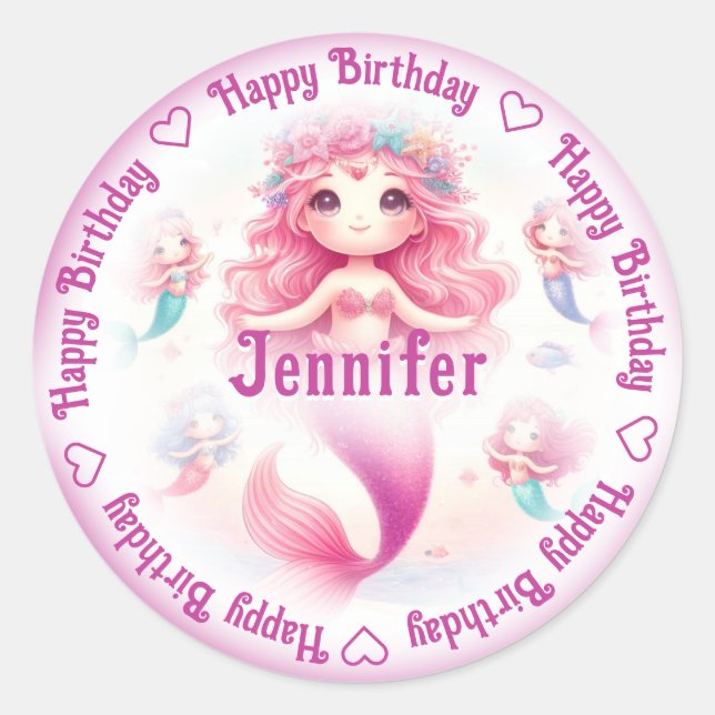 Add Name Mermaid Classic Round Sticker (Front)