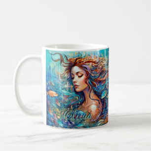 Add Name Mermaid Underwater in Sea, Hair Fish Coffee Mug
