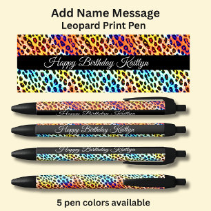 Add Name Message, on Colour Leopard Spots Print Black Ink Pen