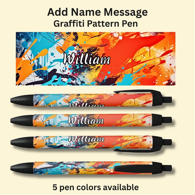 Add Name, Message, on Graffiti Paint Pattern Black Ink Pen (Creator Uploaded)