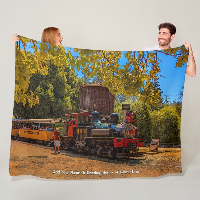 Add Name Message, Steam Train Near Watertank  Fleece Blanket (In Situ)