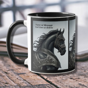 Add Name Message, Strong Black Horse with Armour Mug