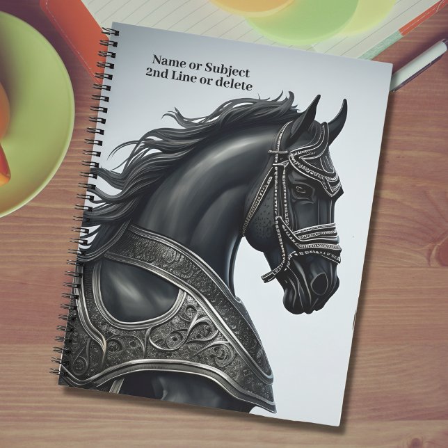 Add Name Message, Strong Black Horse with Armour  Notebook (Creator Uploaded)