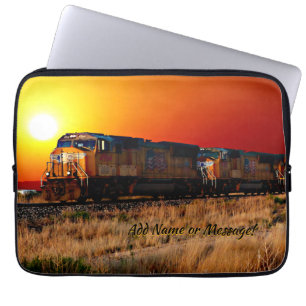 Add Name Message - Sunset Diesel Locomotive Train Laptop Sleeve