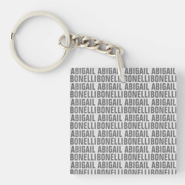 Add name minimalist bold modern grey chic key ring (Front)