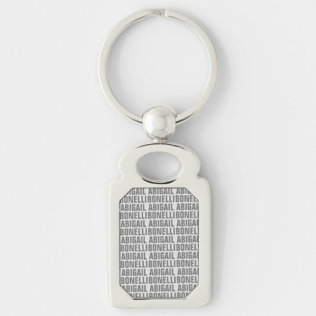 Add name minimalist bold modern grey chic key ring (Front)