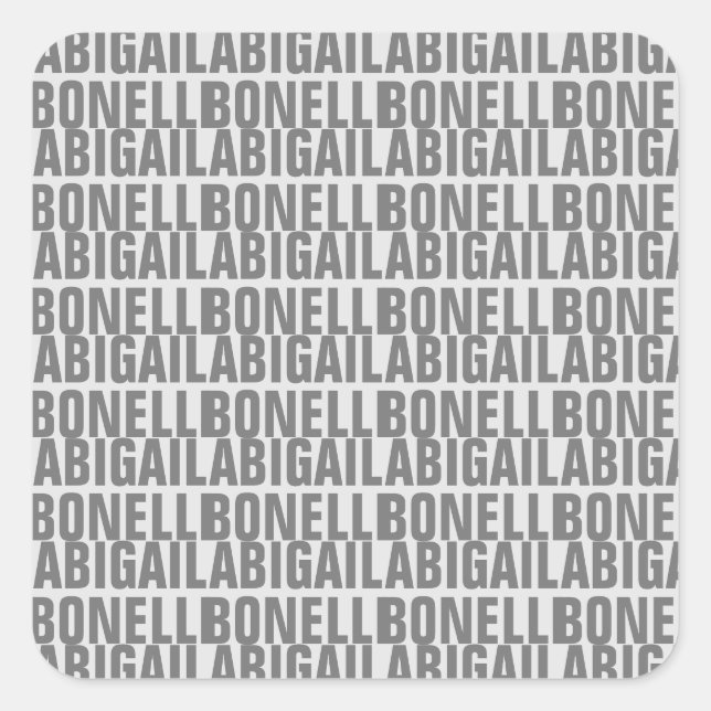 Add name minimalist bold modern grey chic square sticker (Front)