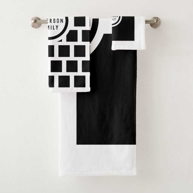 Add Name Modern Black and White Bath Towel Set (Insitu)