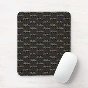 Add Name & Monogram Black & Gold Chic Classy Mens Mouse Mat