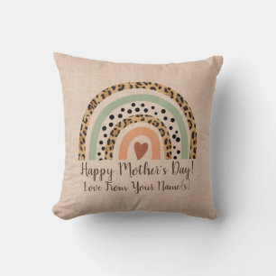 Add Name Mother's Day Mum Leopard Rainbow Beige Cushion