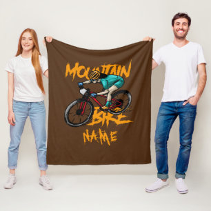 Add Name Mountain Bike Racer Rider Throw Pillow Fleece Blanket
