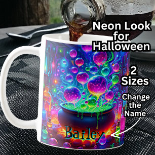 Add Name, Neon Look Witches Cauldon & Fire  Coffee Mug