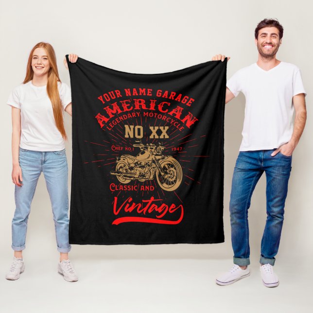 Add Name Number American Legendary Motorcycle      Fleece Blanket (In Situ)