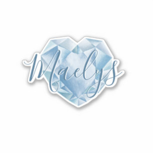 Add Name or Monogram Cute Chic Blue Heart Diamond