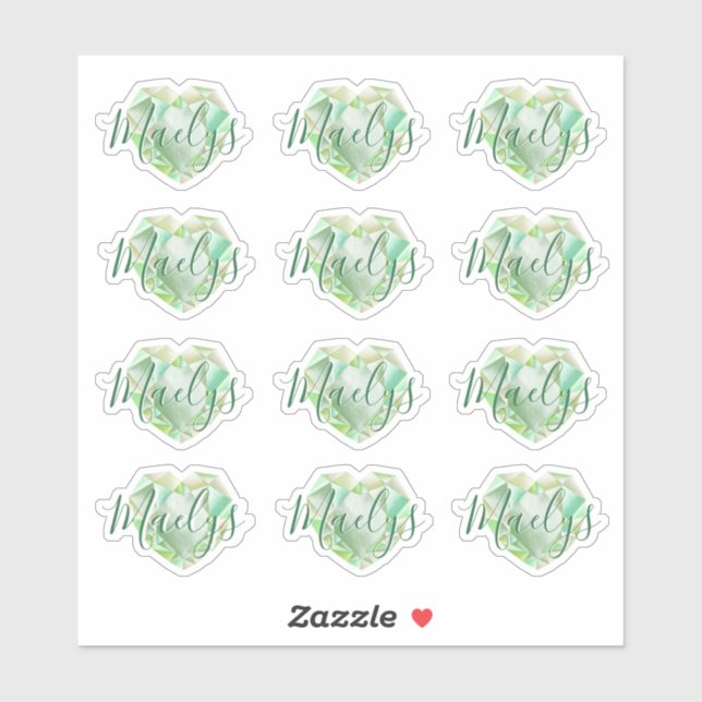   Add Name or Monogram Green Heart Diamond Emerald (Sheet)