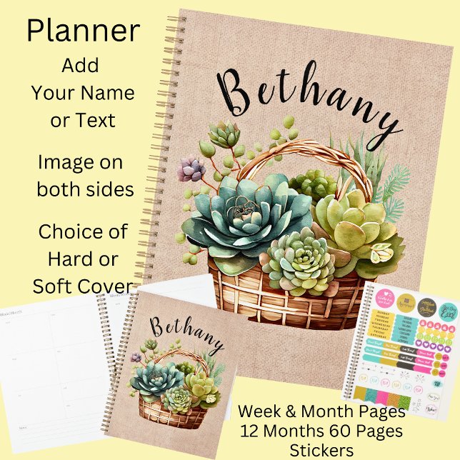 Add Name or Text, Basket of Succulent Plants  Planner (Creator Uploaded)