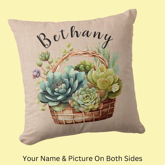 Add Name or Text, Baskets of Succulent Plants Cushion (Creator Uploaded)
