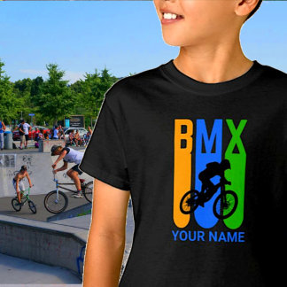Add Name or Text BMX Bike Rider Orange Blue Green T-Shirt