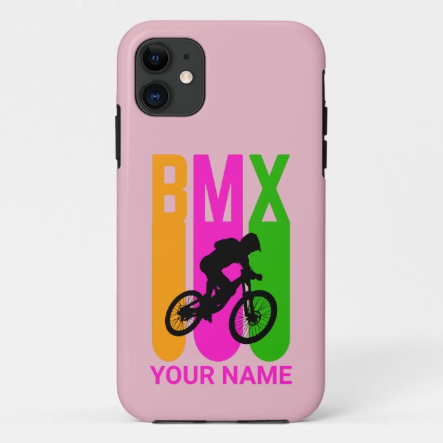 Add Name or Text BMX Bike Rider Orange Pink Green  Case-Mate iPhone Case (Back)