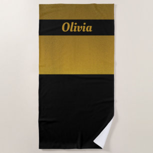 Add Name or Text, Elegant Black and Gold Beach Towel