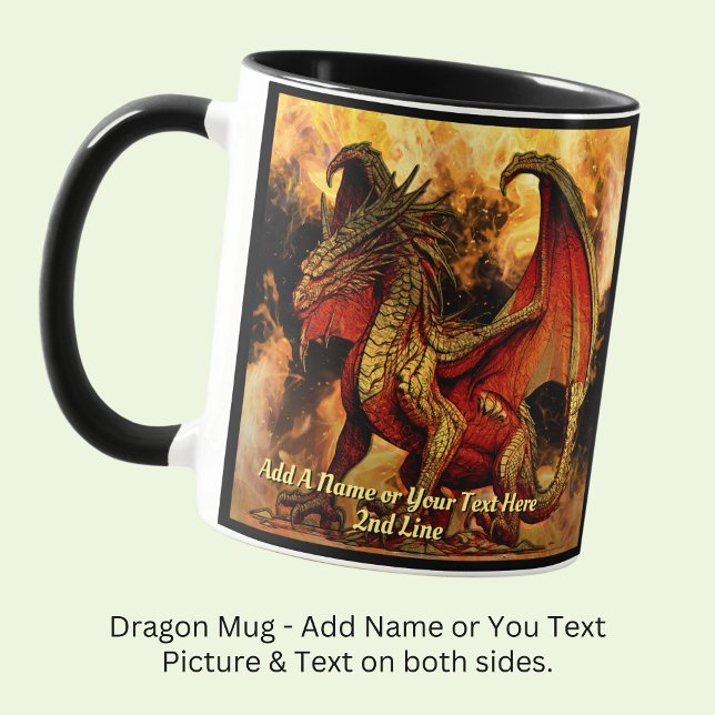 Add Name or Text, Red & Gold Dragon with Wings Mug (Creator Uploaded)
