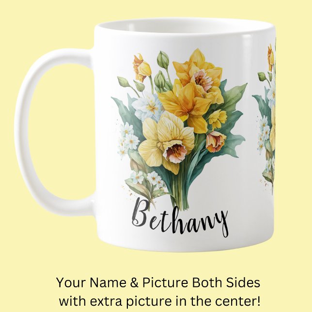 Add Name or Text, Yellow Daffodils with Green Leaf Coffee Mug (Creator Uploaded)