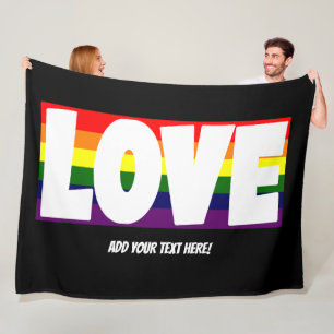 Add Name or Your Text, Love Rainbow Flag Large Fleece Blanket
