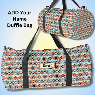 Add Name, Orange Aqua Cream Geometric Western Duffle Bag
