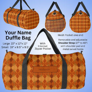Add Name, Orange Brown Autumn Earth Tones Abstract Duffle Bag